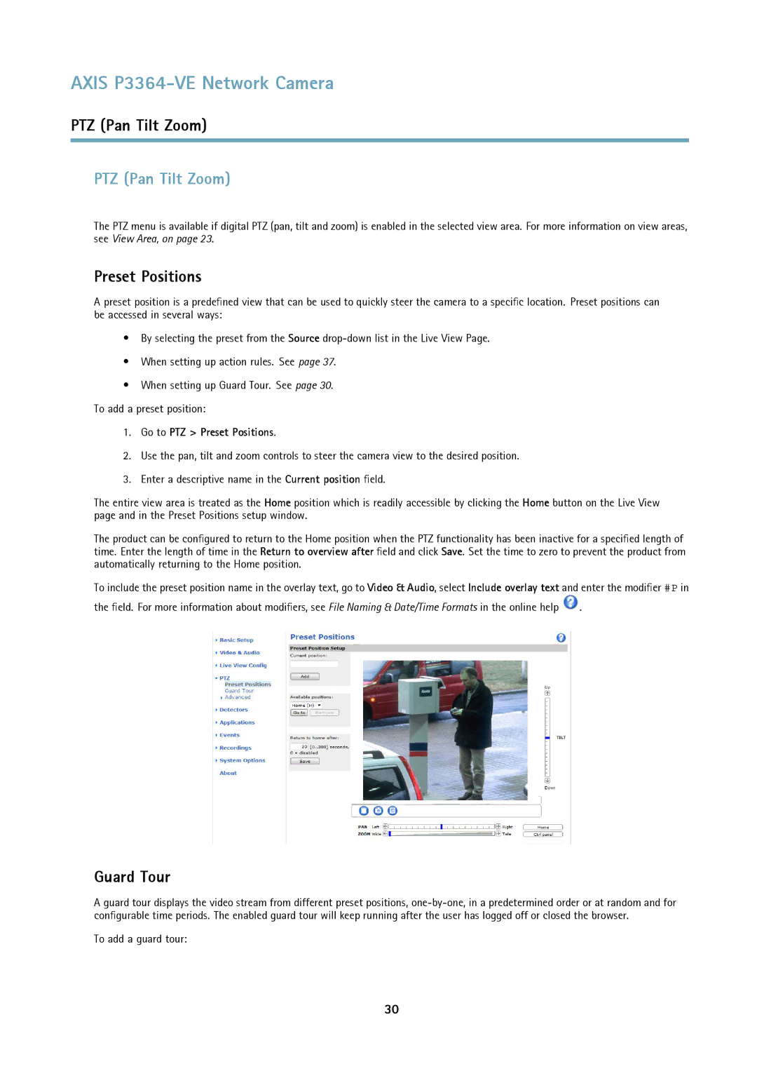 Axis Communications network camera user manual PTZ Pan Tilt Zoom, Guard Tour, Go to PTZ Preset Positions 