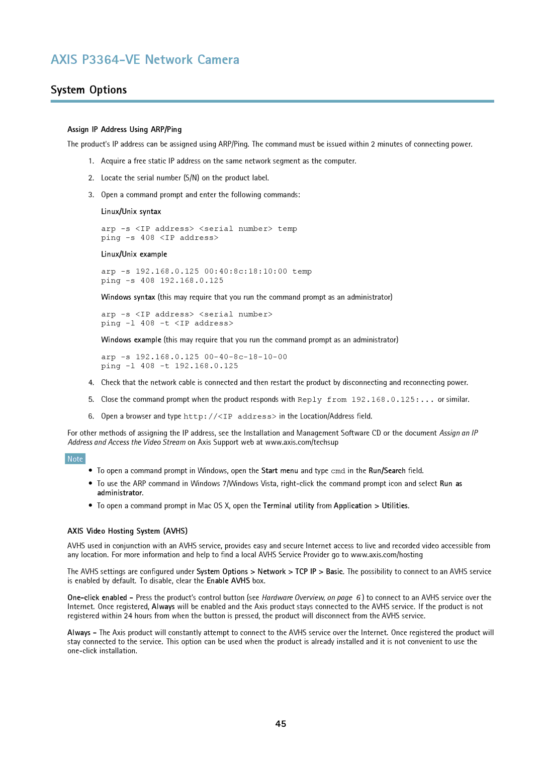 Axis Communications network camera user manual Assign IP Address Using ARP/Ping, Linux/Unix syntax, Linux/Unix example 