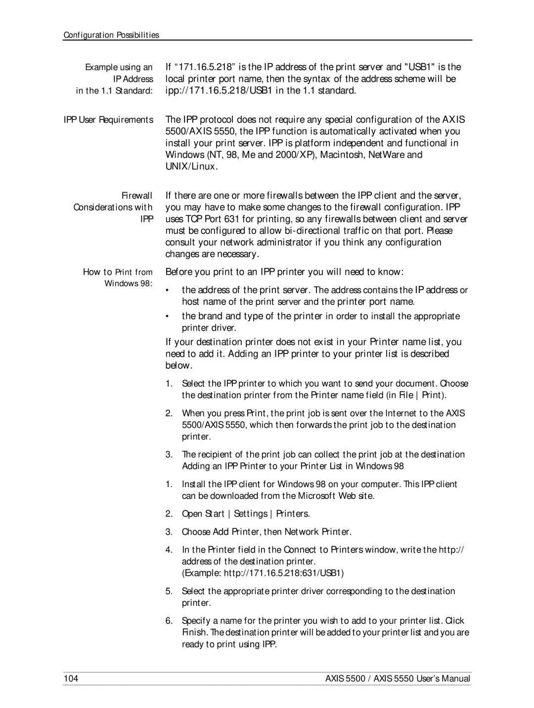 Axis Communications AXIS 5550, Network Print Servers, AXIS 5500 manual Ipp 
