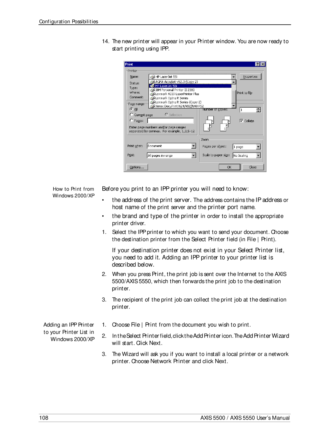 Axis Communications Network Print Servers, AXIS 5500, AXIS 5550 manual 108 