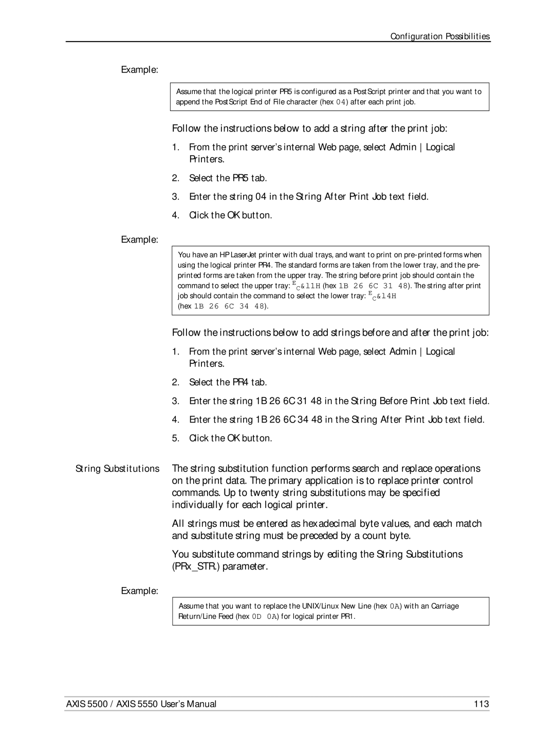 Axis Communications AXIS 5550, Network Print Servers, AXIS 5500 Select the PR4 tab, Axis 5500 / Axis 5550 User’s Manual 113 