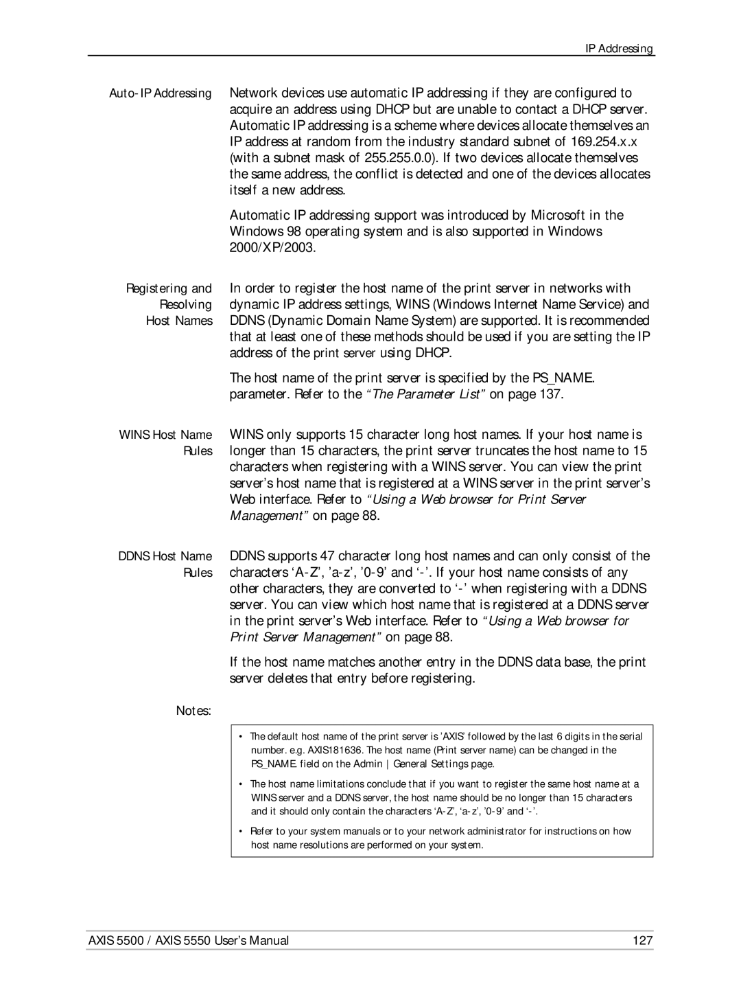 Axis Communications AXIS 5500, Network Print Servers, AXIS 5550 manual Axis 5500 / Axis 5550 User’s Manual 127 