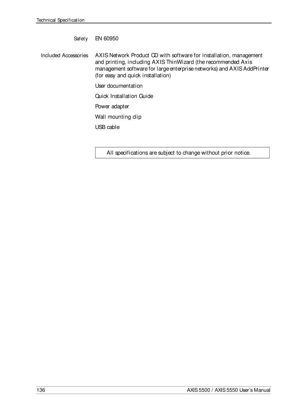 Axis Communications AXIS 5500, Network Print Servers, AXIS 5550 manual 136 