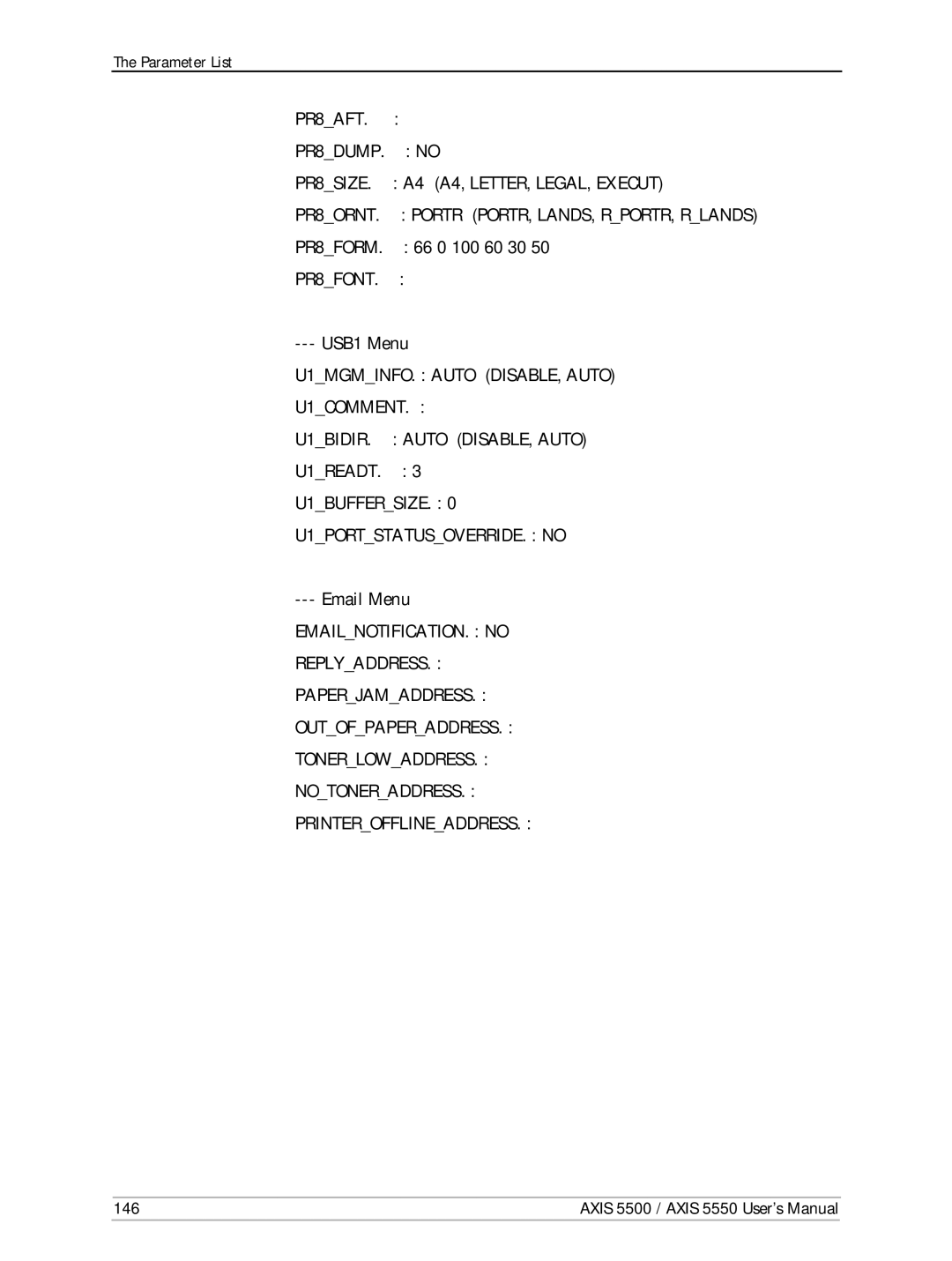 Axis Communications AXIS 5550, Network Print Servers, AXIS 5500 manual USB1 Menu, U1READT, Email Menu 