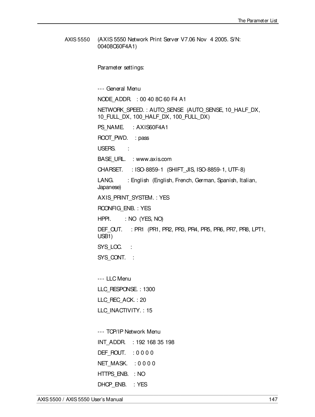 Axis Communications Network Print Servers, AXIS 5500, AXIS 5550 manual ROOTPWD. pass, Axis 5500 / Axis 5550 User’s Manual 147 