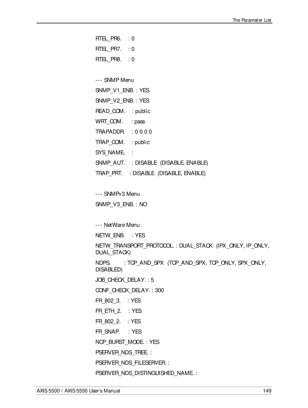 Axis Communications AXIS 5550, Network Print Servers, AXIS 5500 manual SNMPv3 Menu, Axis 5500 / Axis 5550 User’s Manual 149 