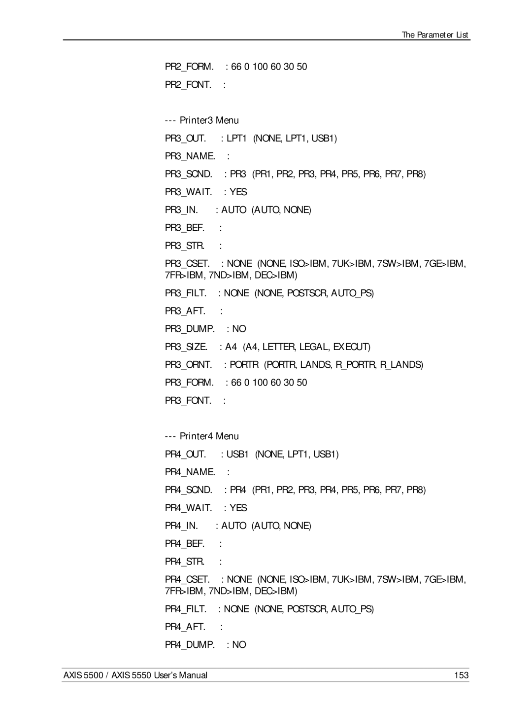 Axis Communications Network Print Servers manual Printer3 Menu, PR3 PR1, PR2, PR3, PR4, PR5, PR6, PR7, PR8, Printer4 Menu 