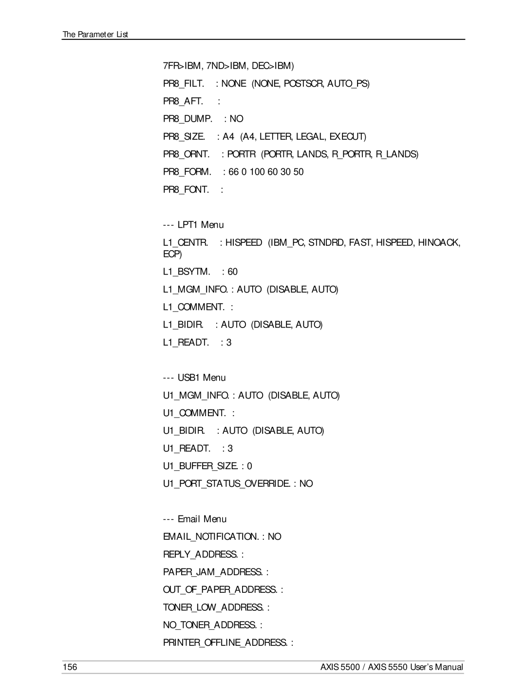 Axis Communications Network Print Servers, AXIS 5500, AXIS 5550 manual LPT1 Menu, L1BSYTM 