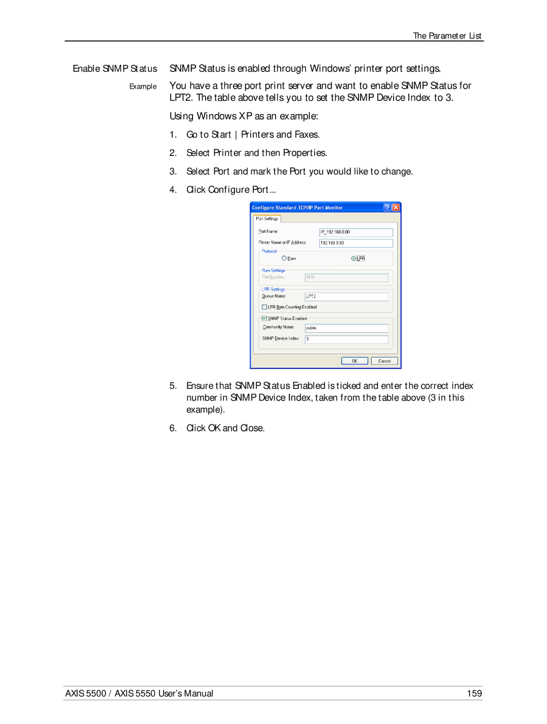 Axis Communications Network Print Servers, AXIS 5500, AXIS 5550 manual Using Windows XP as an example, Click Configure Port 