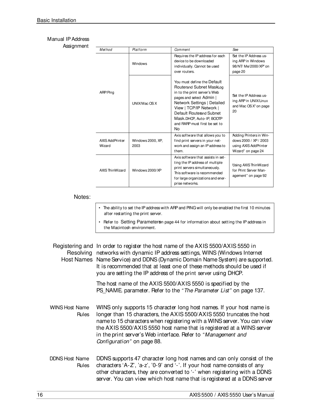 Axis Communications AXIS 5500, Network Print Servers, AXIS 5550 manual Manual IP Address 