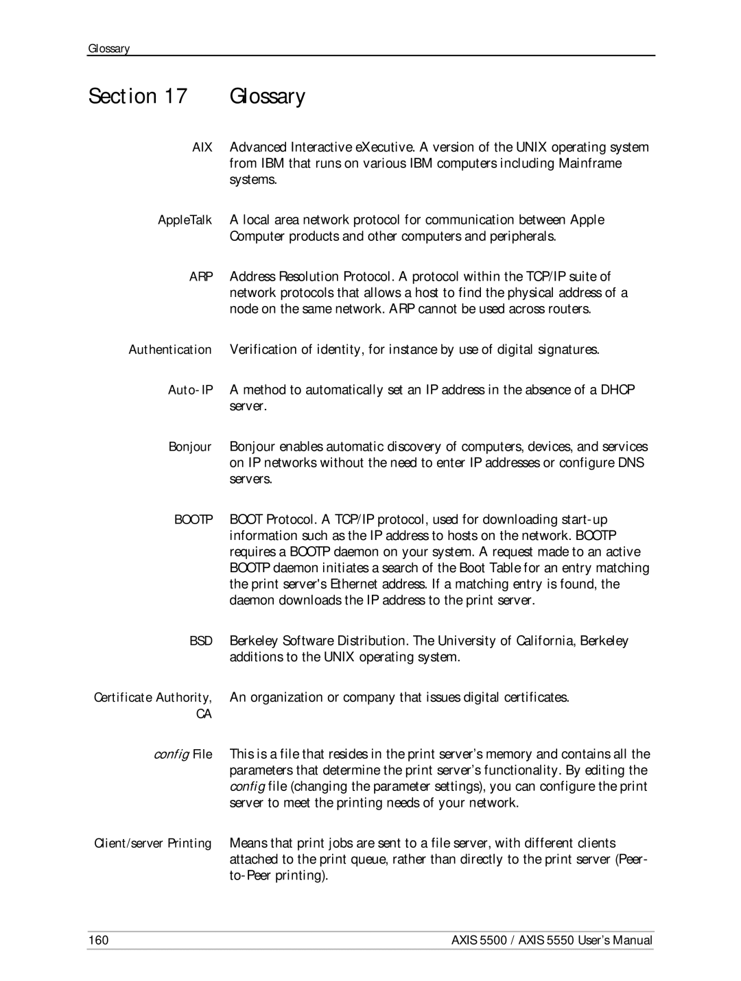 Axis Communications AXIS 5500, Network Print Servers, AXIS 5550 manual Glossary 