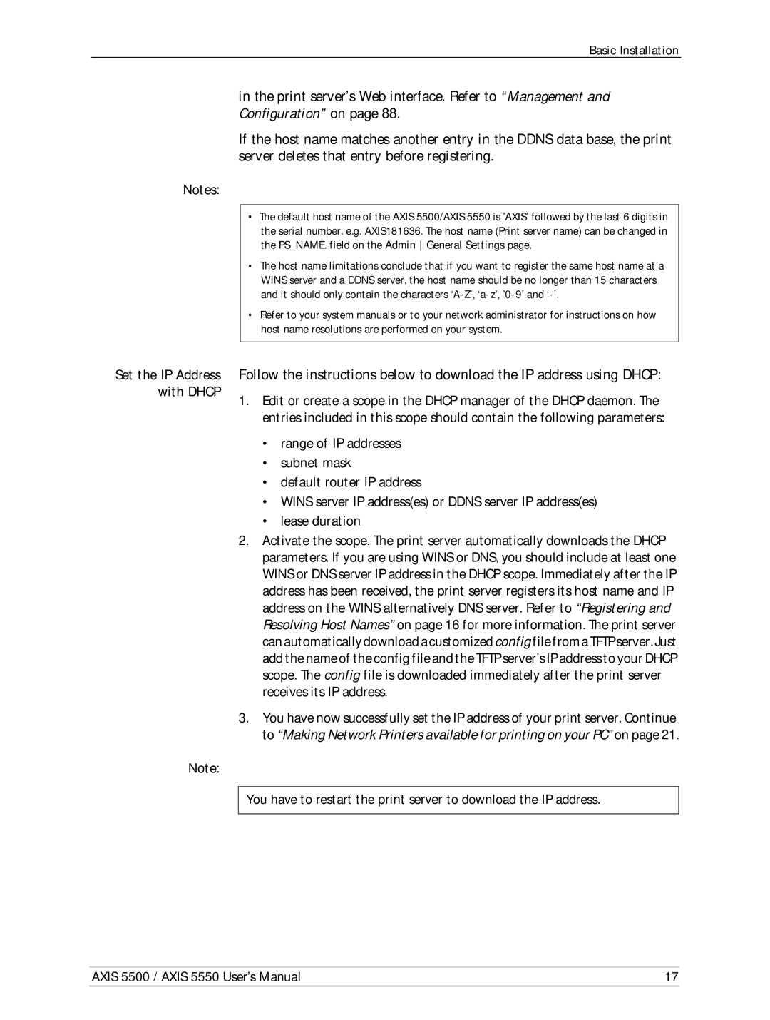 Axis Communications AXIS 5550, Network Print Servers, AXIS 5500 manual Set the IP Address with Dhcp 