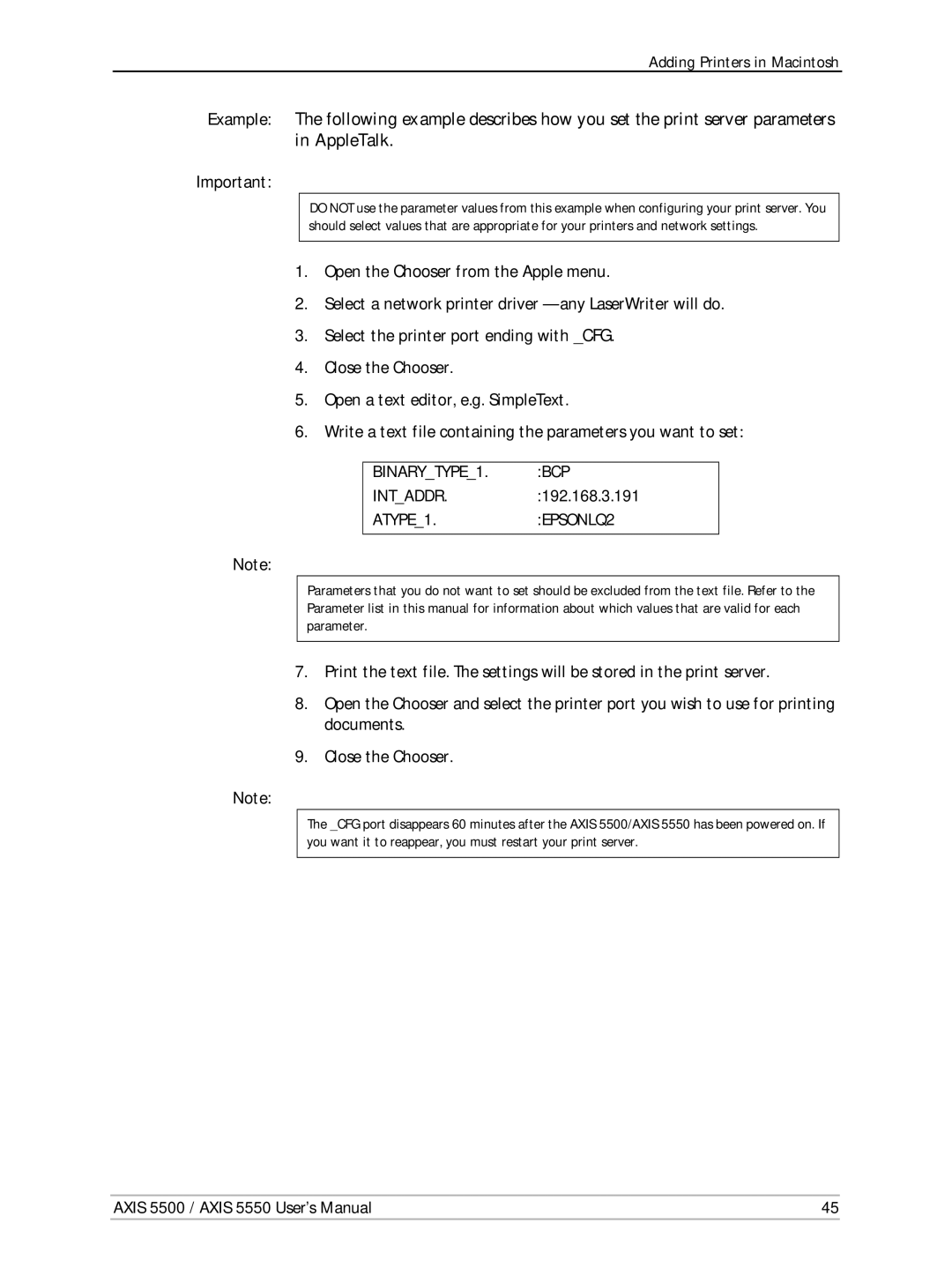 Axis Communications Network Print Servers, AXIS 5500, AXIS 5550 manual 192.168.3.191, ATYPE1 EPSONLQ2 