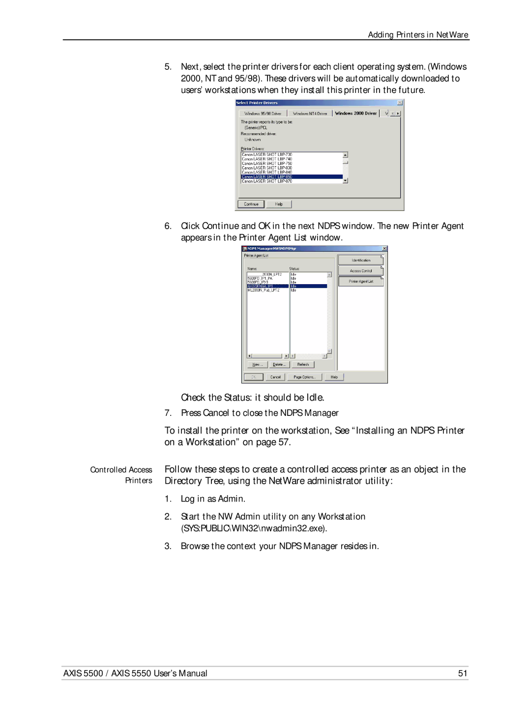 Axis Communications Network Print Servers, AXIS 5500, AXIS 5550 manual Controlled Access Printers 