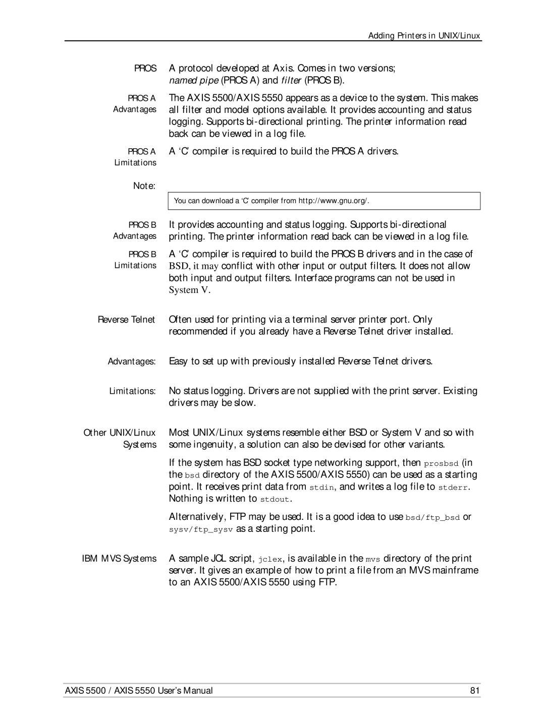 Axis Communications Network Print Servers, AXIS 5500, AXIS 5550 manual Limitations 