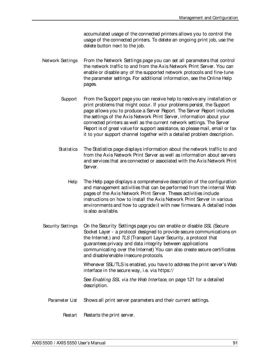 Axis Communications AXIS 5500, Network Print Servers, AXIS 5550 manual Management and Configuration 