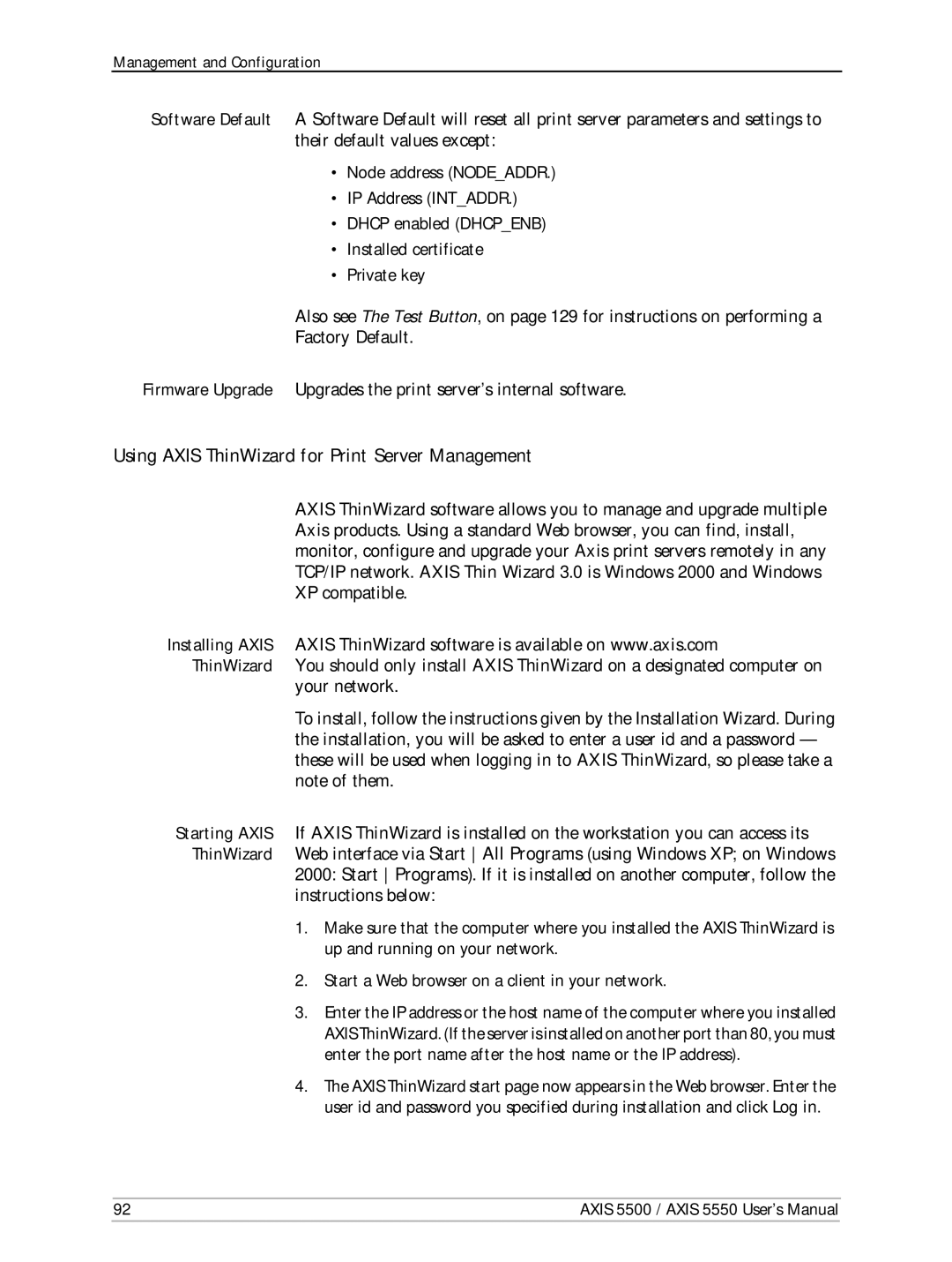 Axis Communications AXIS 5550, Network Print Servers, AXIS 5500 manual Using Axis ThinWizard for Print Server Management 