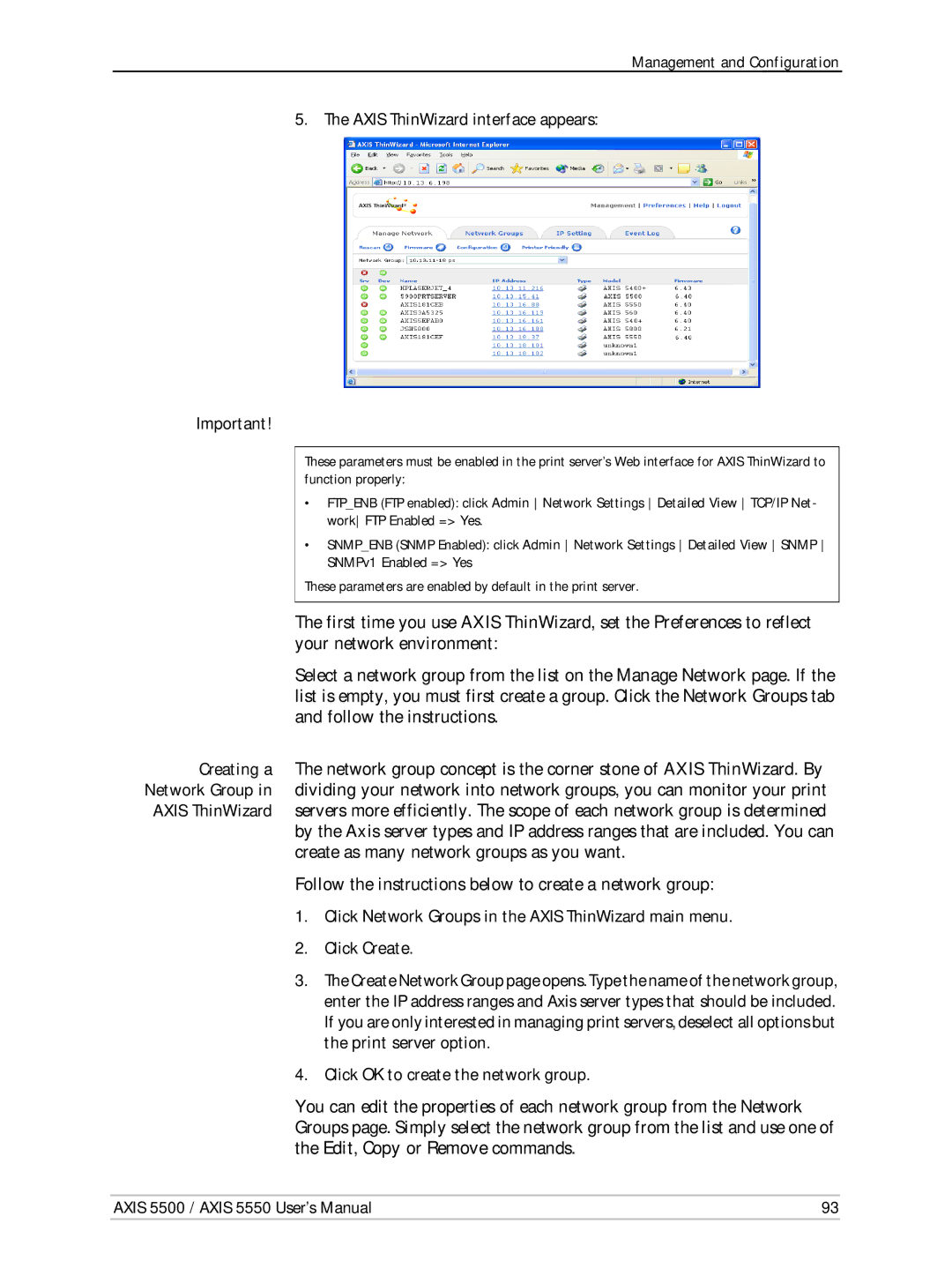 Axis Communications Network Print Servers, AXIS 5500, AXIS 5550 manual Axis ThinWizard interface appears 