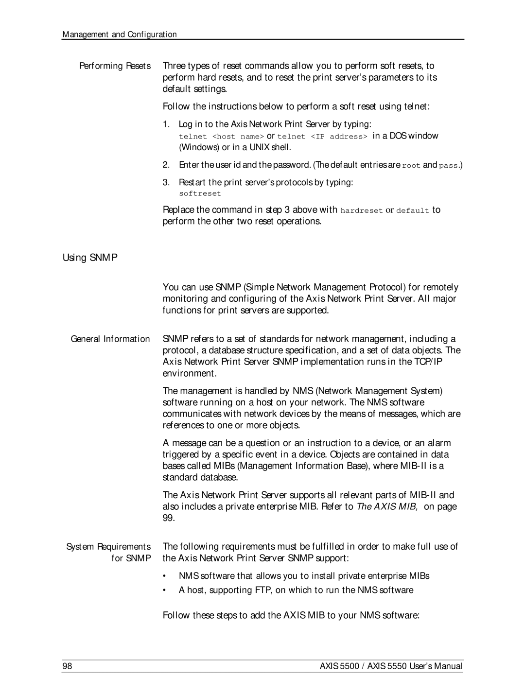 Axis Communications AXIS 5550, Network Print Servers, AXIS 5500 manual Using Snmp 