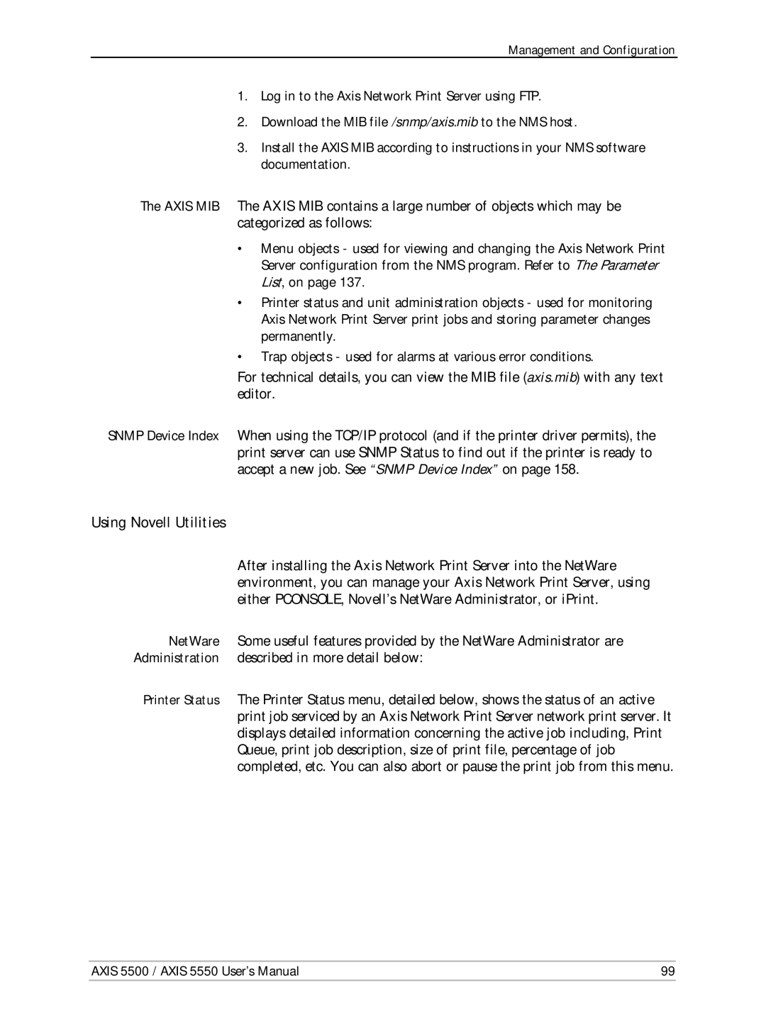 Axis Communications Network Print Servers, AXIS 5500, AXIS 5550 manual Using Novell Utilities 