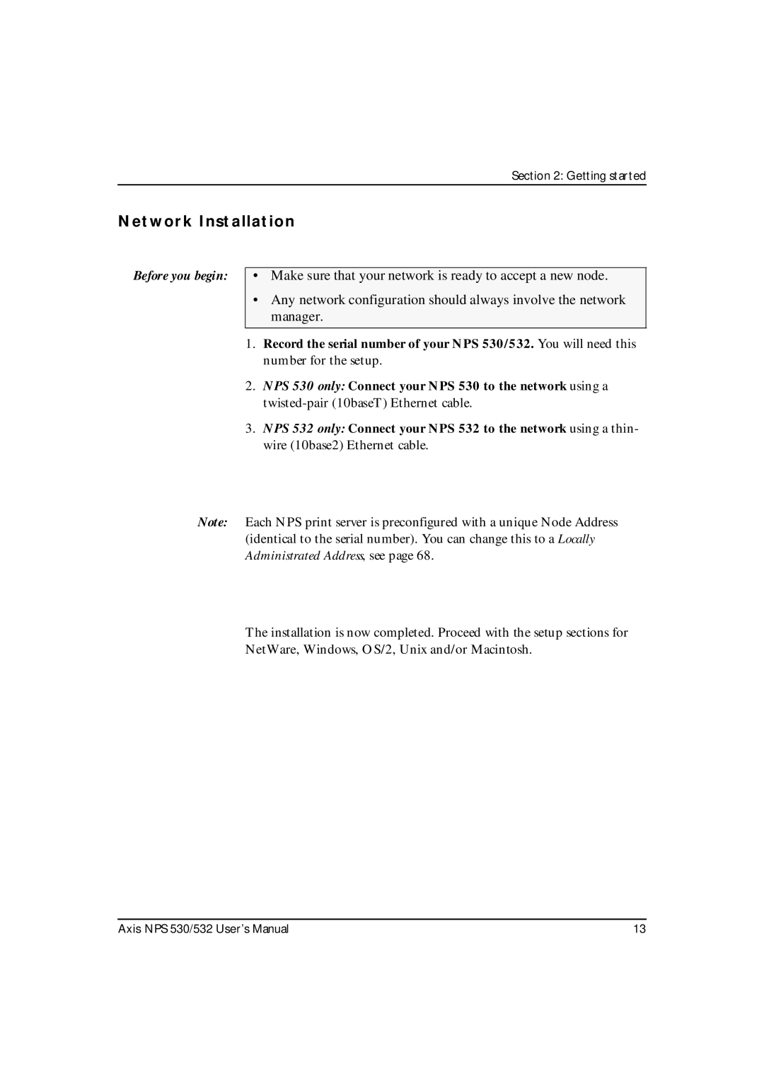 Axis Communications NPS 530, NPS 532 user manual Network Installation 