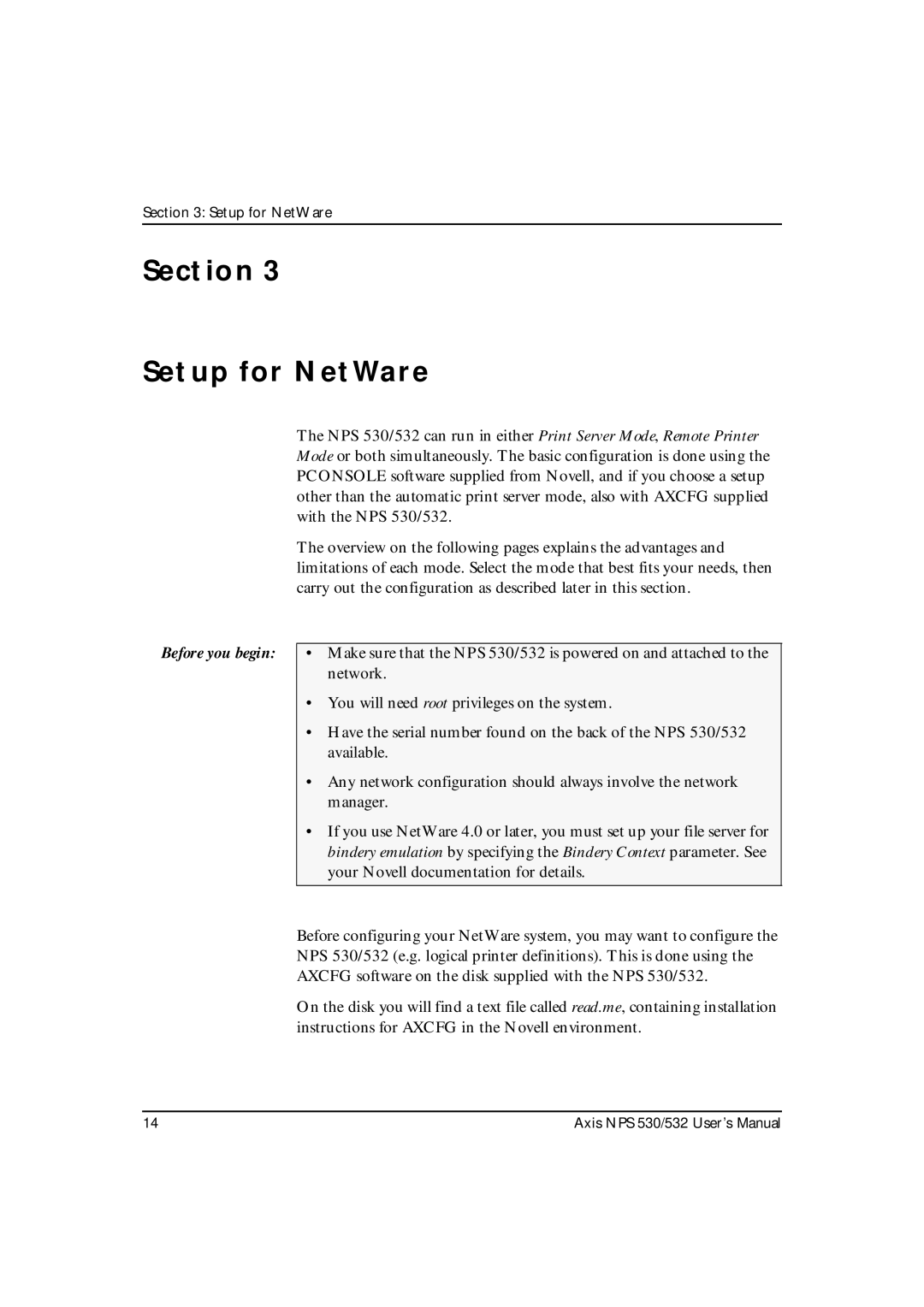 Axis Communications NPS 532, NPS 530 user manual Section Setup for NetWare 