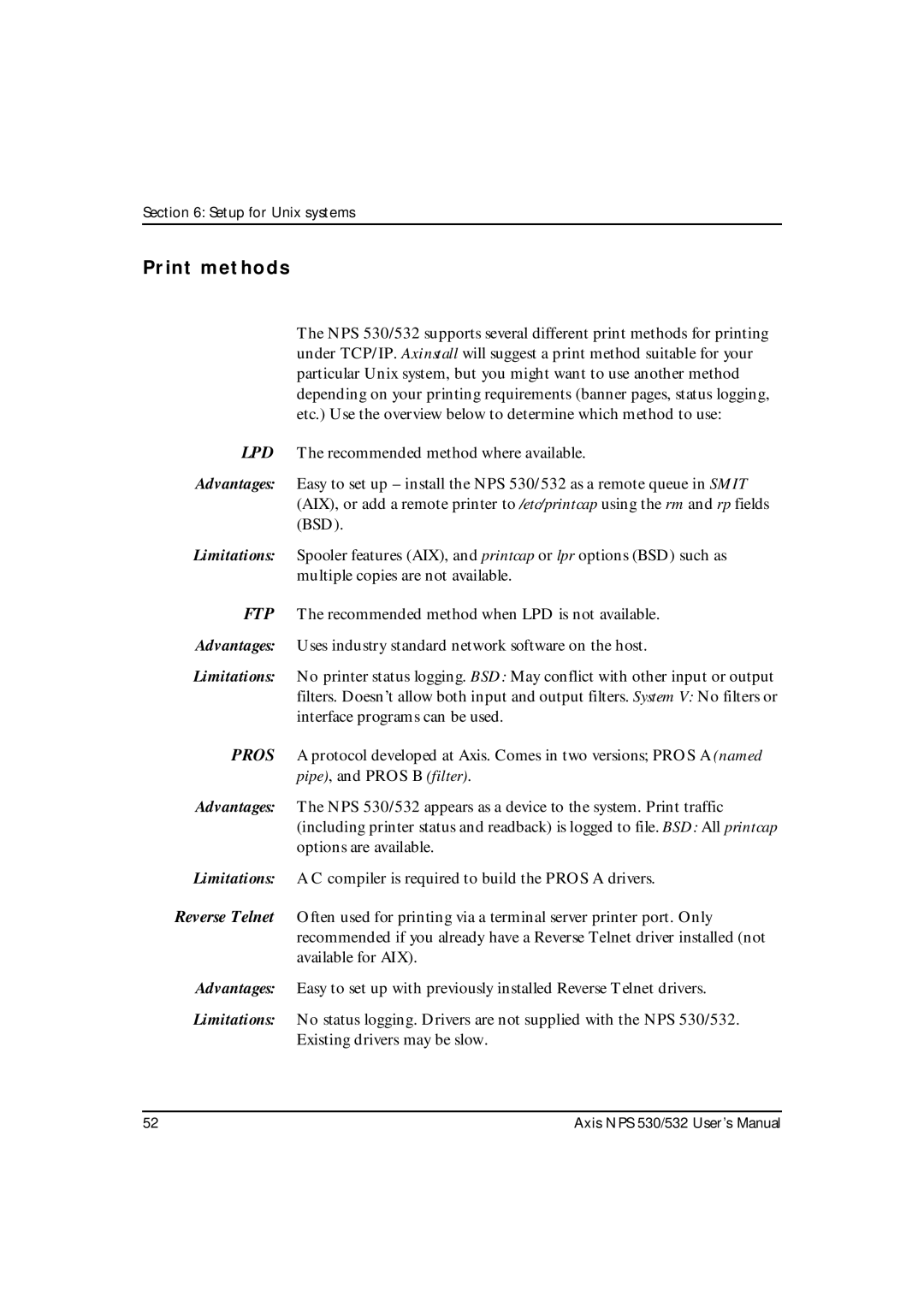 Axis Communications NPS 532, NPS 530 user manual Print methods 