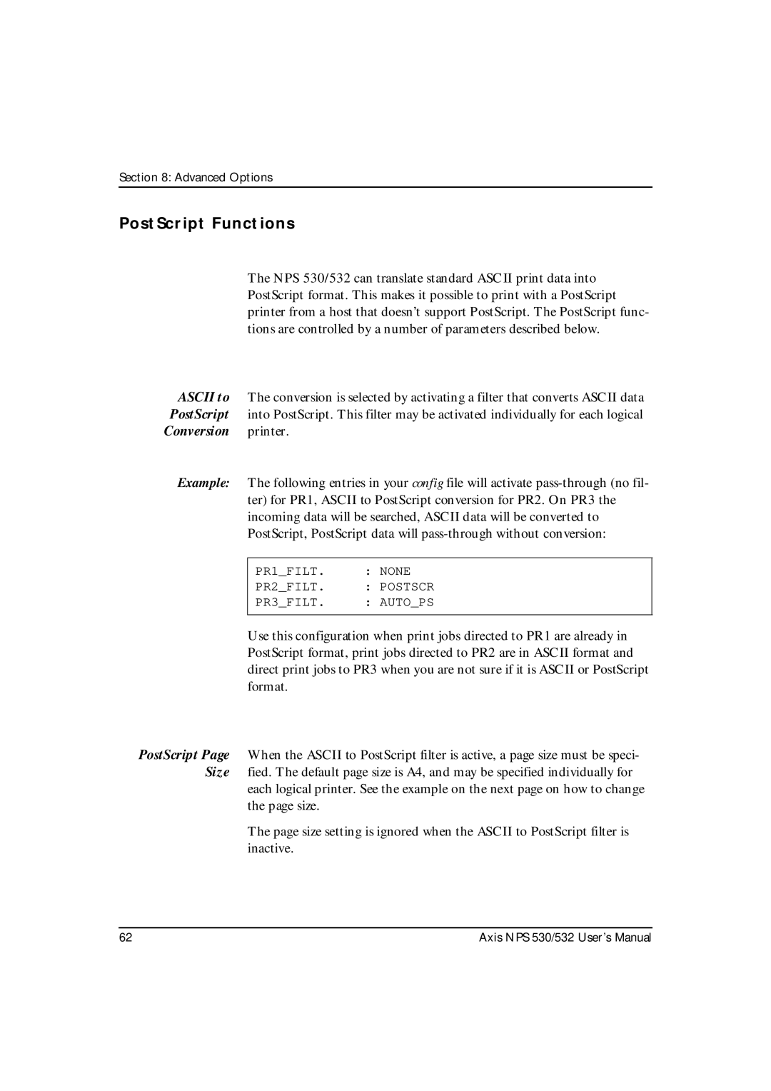 Axis Communications NPS 532, NPS 530 user manual PostScript Functions 