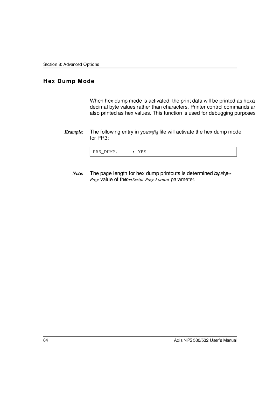 Axis Communications NPS 532, NPS 530 user manual Hex Dump Mode 