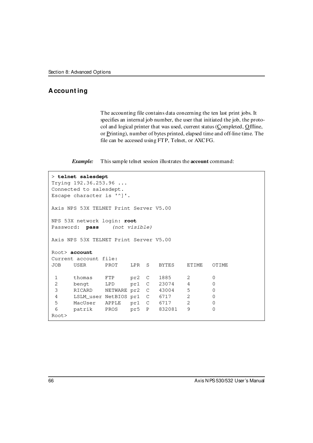 Axis Communications NPS 532, NPS 530 user manual Accounting, Root account 