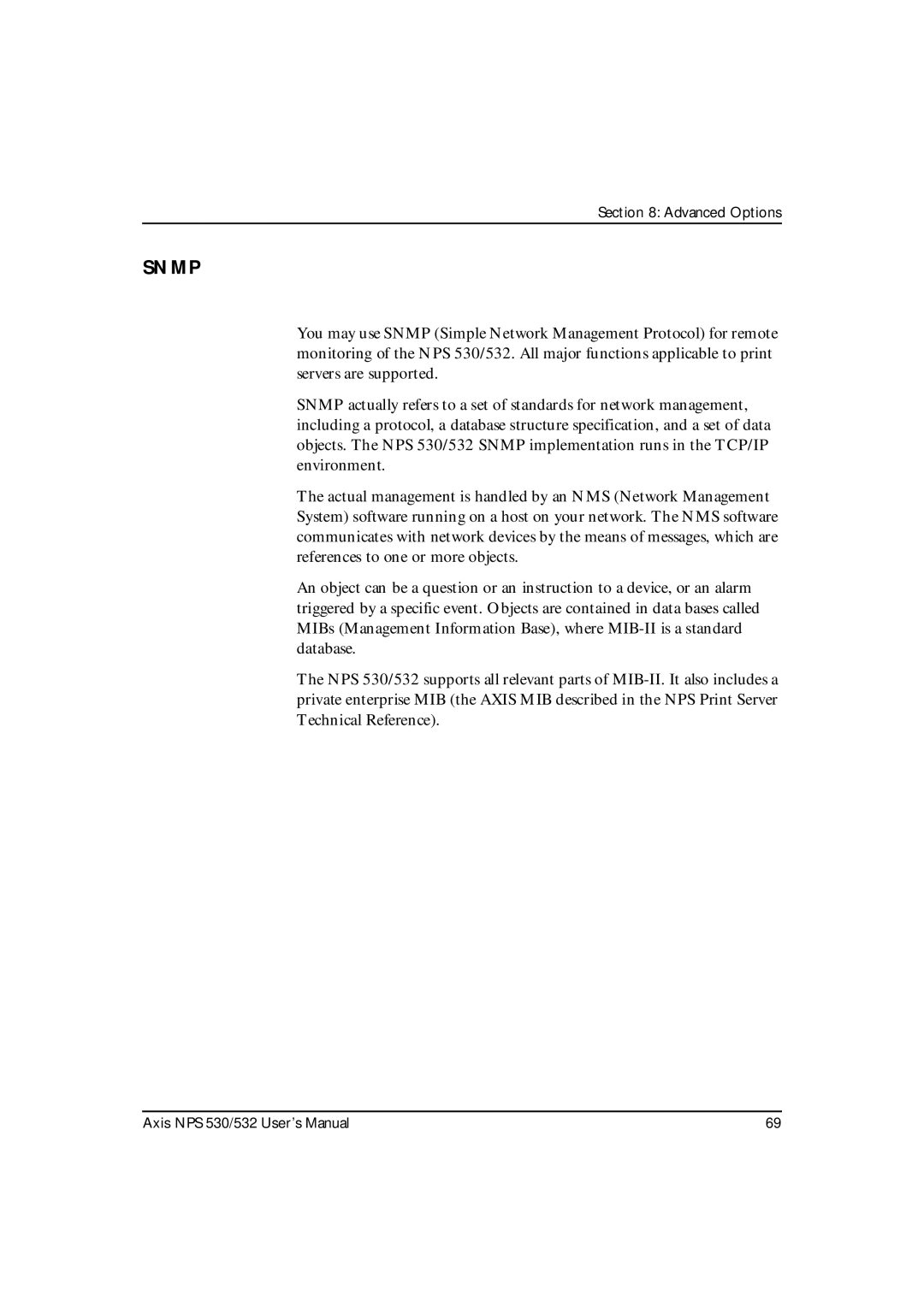 Axis Communications NPS 530, NPS 532 user manual Snmp 