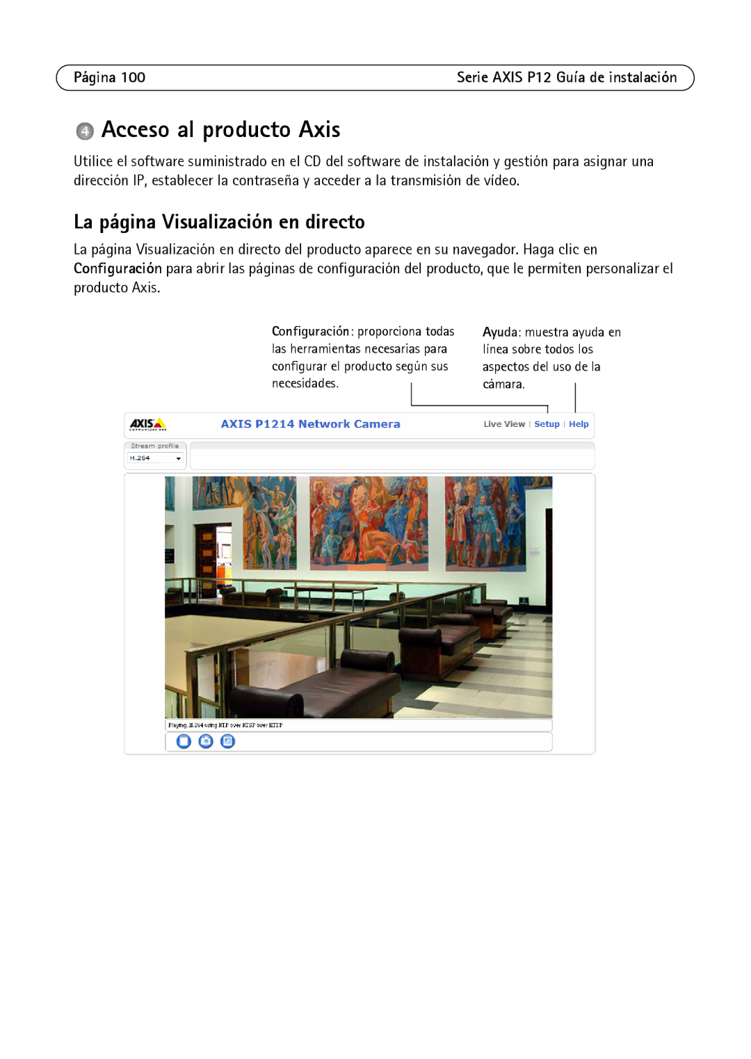 Axis Communications P1214-E, P1224-E, P1204 manual Acceso al producto Axis, La página Visualización en directo 