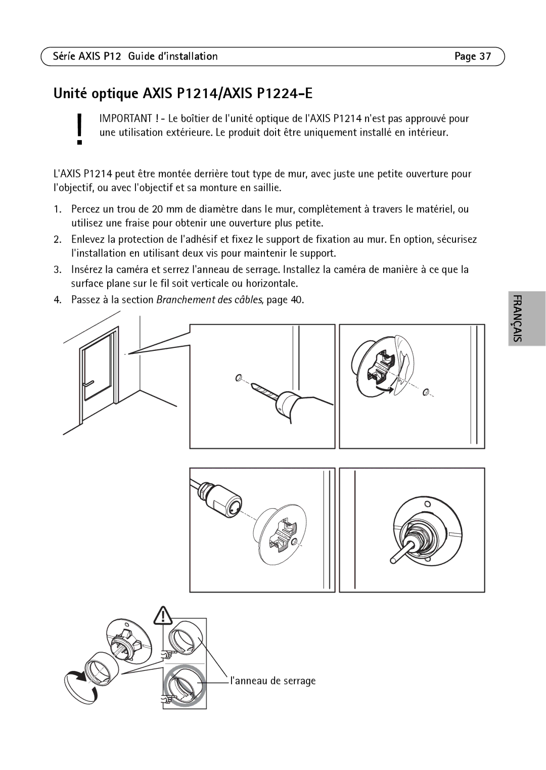 Axis Communications P1214-E, P1204 manual Unité optique Axis P1214/AXIS P1224-E 