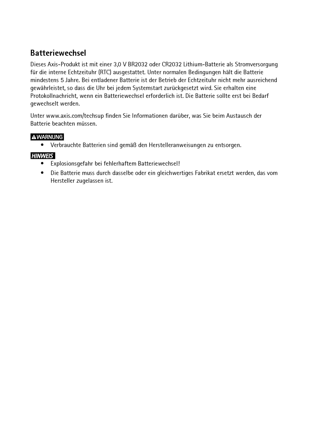 Axis Communications P1214-E, P1224-E, P1204 manual Batteriewechsel 