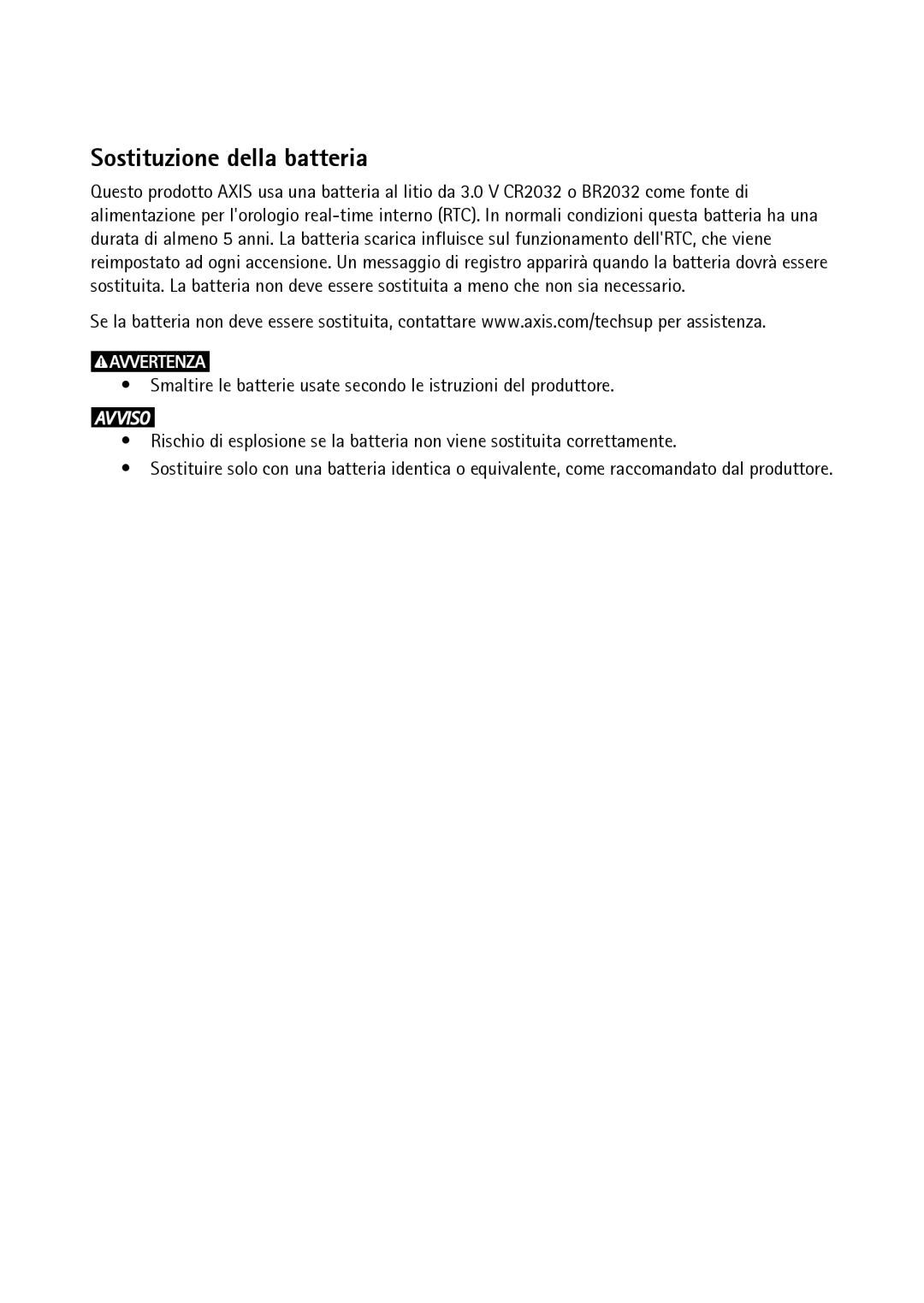 Axis Communications P1214-E, P1224-E, P1204 manual Sostituzione della batteria 