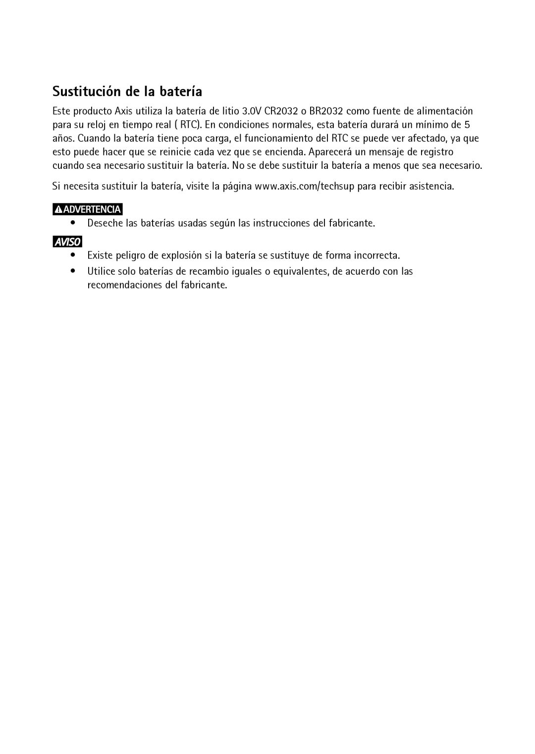 Axis Communications P1214-E, P1224-E, P1204 manual Sustitución de la batería 