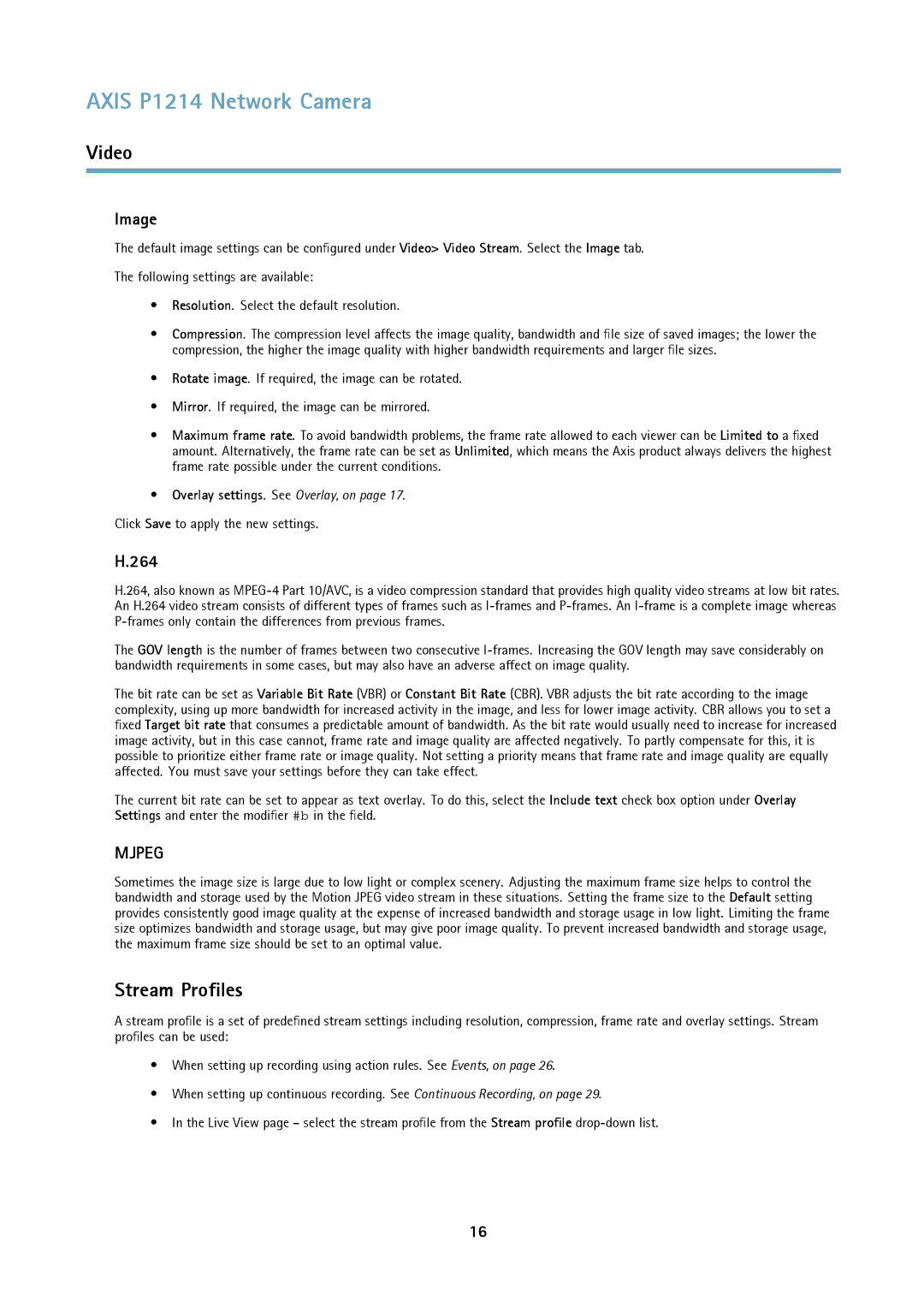 Axis Communications P1214-E user manual Stream Profiles, Image, 264 