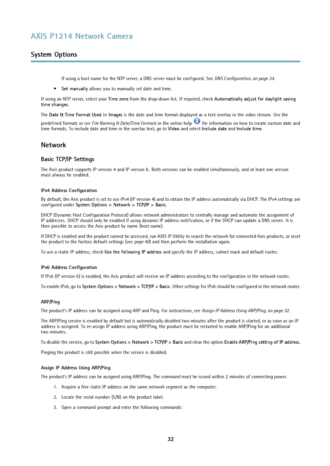 Axis Communications P1214-E user manual Network, Basic TCP/IP Settings 