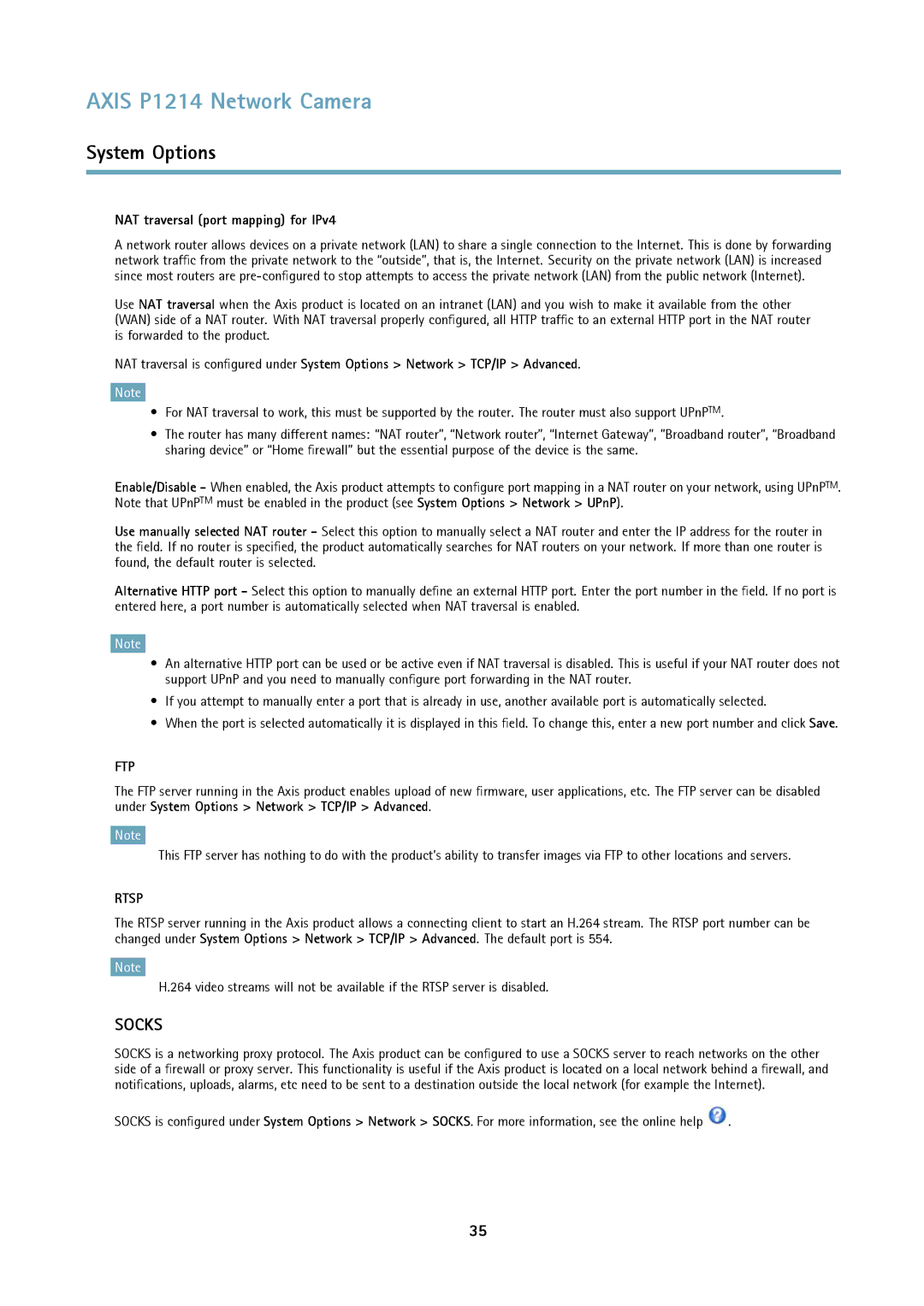 Axis Communications P1214-E user manual NAT traversal port mapping for IPv4, Ftp 