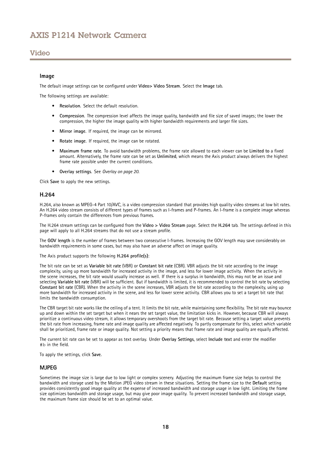 Axis Communications P1214 user manual Image, 264, Click Save to apply the new settings 