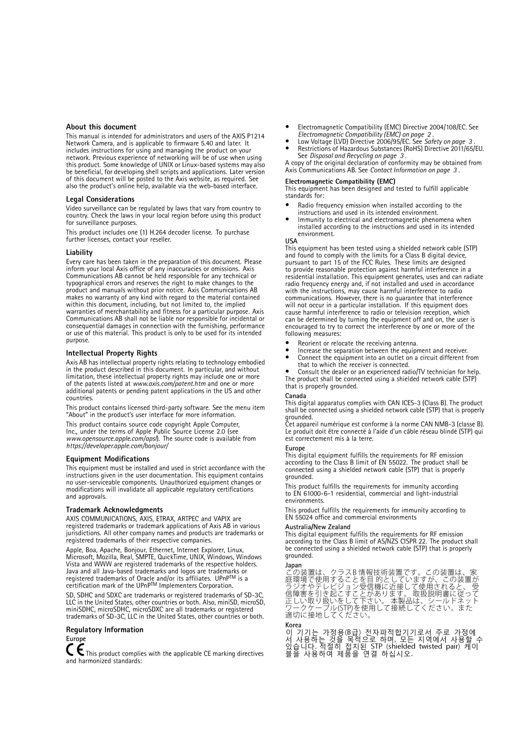 Axis Communications P1214 user manual About this document, Legal Considerations, Liability, Intellectual Property Rights 