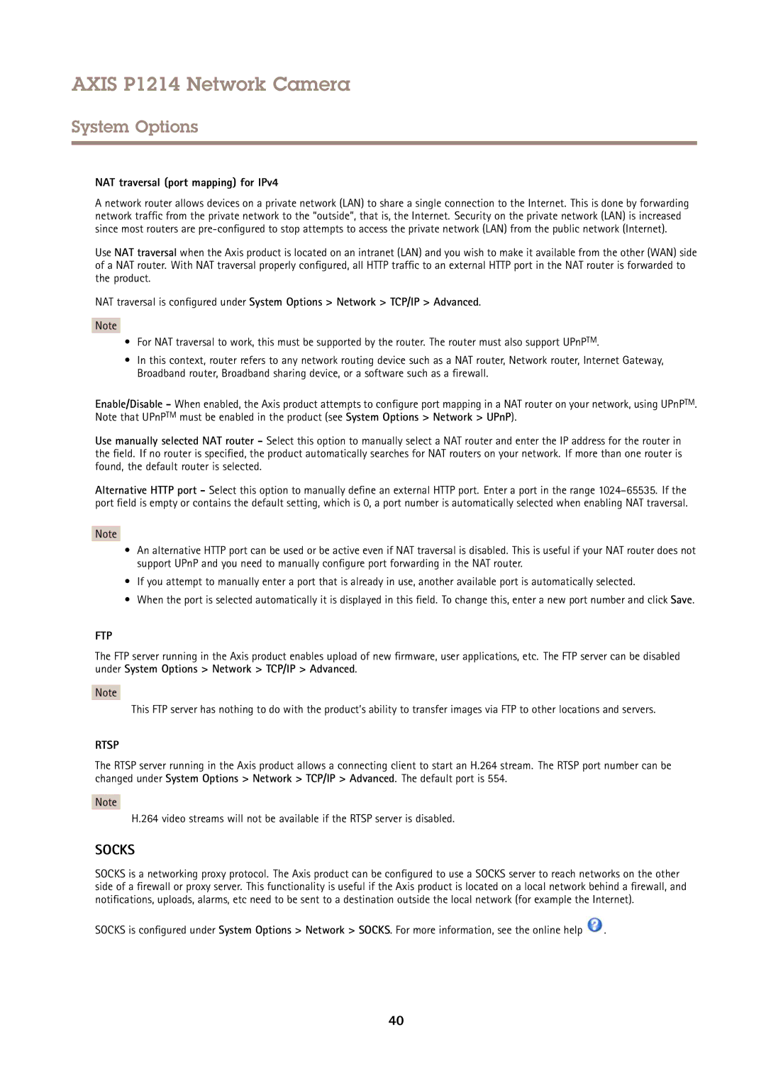 Axis Communications P1214 user manual NAT traversal port mapping for IPv4, Ftp 