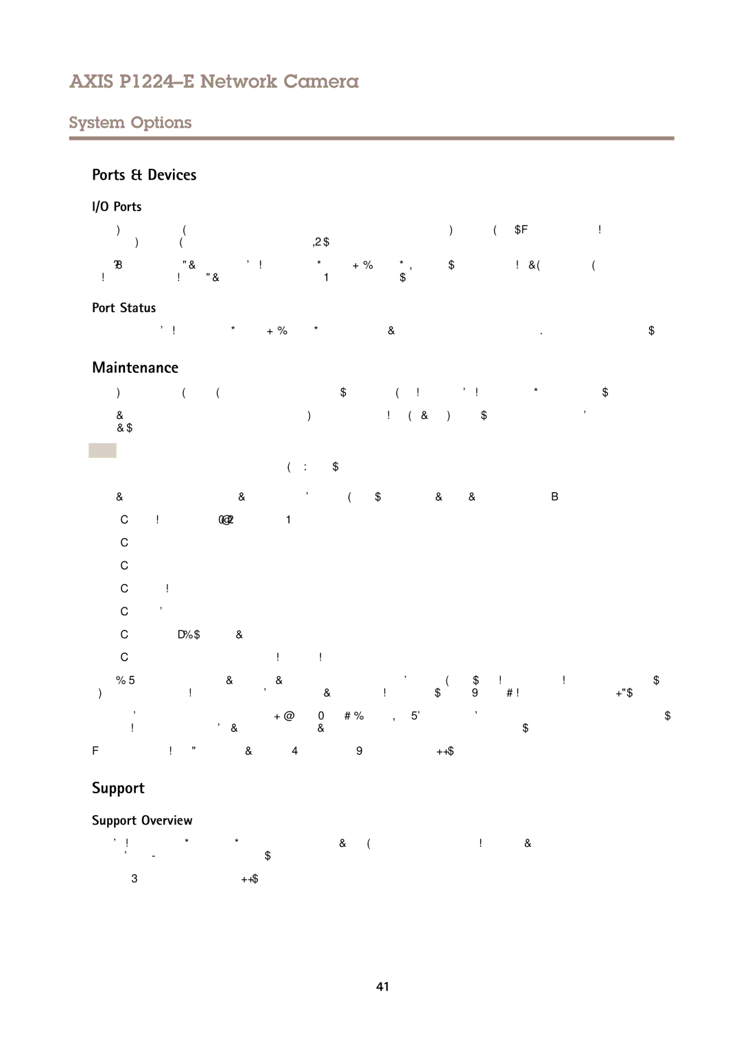 Axis Communications P1224-E user manual Ports & Devices, Maintenance, Support 