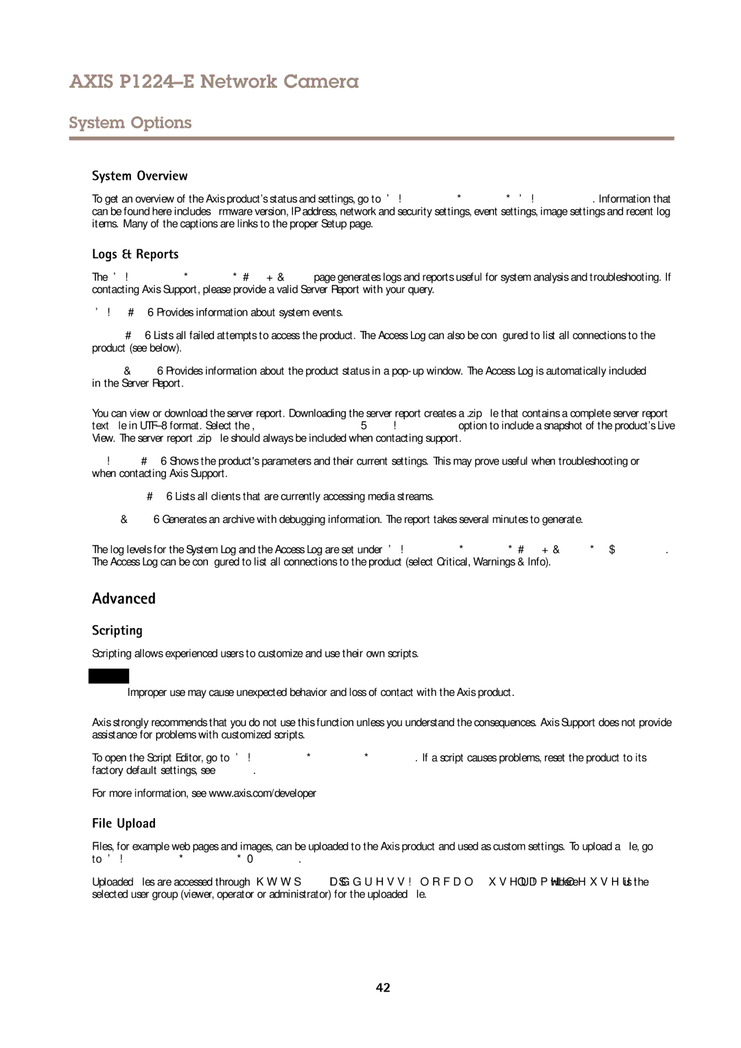 Axis Communications P1224-E user manual Advanced, System Overview, Logs & Reports, Scripting, File Upload 