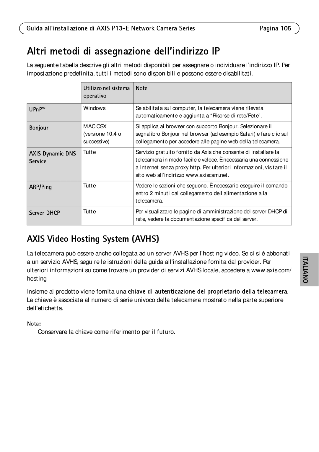 Axis Communications P1343-E, P1347-E, P13-E Altri metodi di assegnazione dell’indirizzo IP, Operativo UPnP, Server Dhcp 