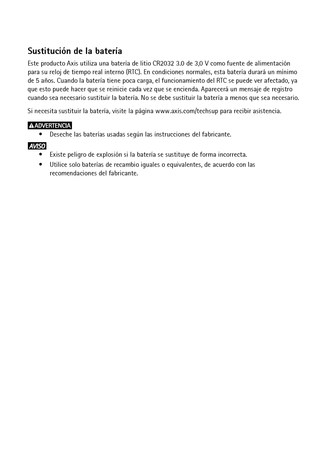 Axis Communications P1343-E, P1347-E, P13-E manual Sustitución de la batería 