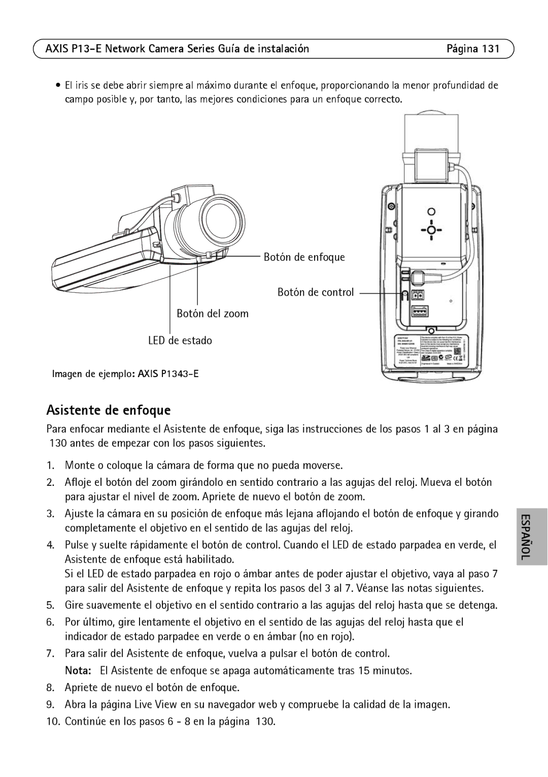 Axis Communications P13-E, P1347-E manual Asistente de enfoque, Imagen de ejemplo Axis P1343-E 