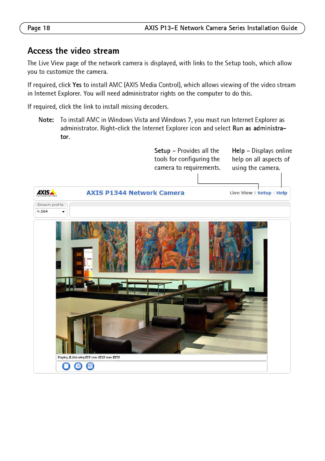 Axis Communications P1343-E, P1347-E manual Access the video stream, If required, click the link to install missing decoders 