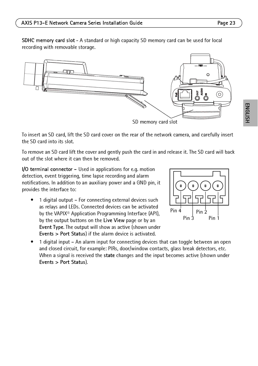 Axis Communications P13-E, P1343-E, P1347-E manual Pin 