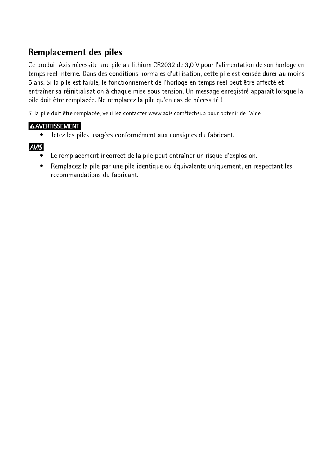 Axis Communications P1343-E, P1347-E, P13-E manual Remplacement des piles 